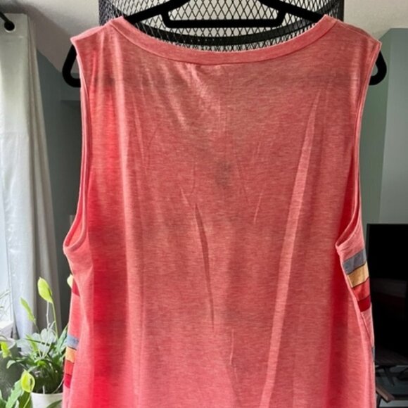 Saukole Women's V-neck Sleeveless Top Rainbow Stripes Pink Plus Size 1XL - Picture 11 of 16